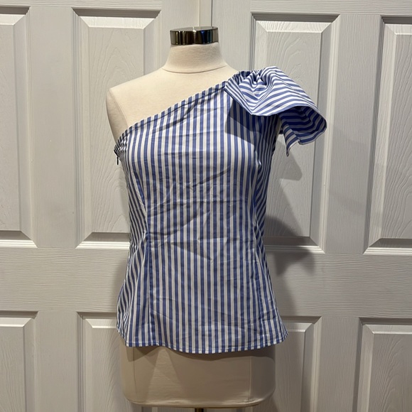 NWT NY & Company Striped One Shoulder Bow Top - Picture 13 of 13